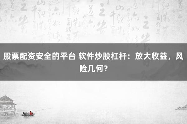 股票配资安全的平台 软件炒股杠杆：放大收益，风险几何？