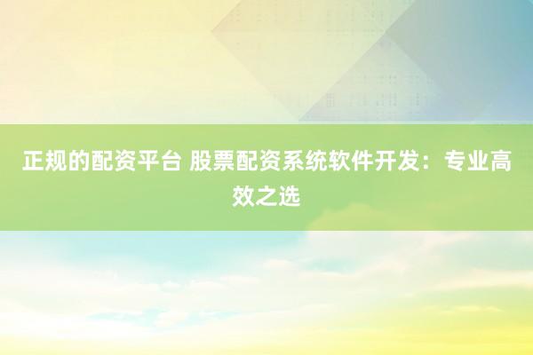 正规的配资平台 股票配资系统软件开发：专业高效之选