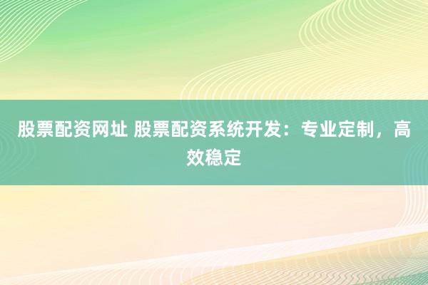 股票配资网址 股票配资系统开发：专业定制，高效稳定