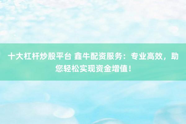 十大杠杆炒股平台 鑫牛配资服务：专业高效，助您轻松实现资金增值！