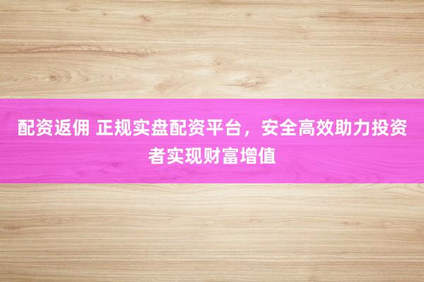 配资返佣 正规实盘配资平台，安全高效助力投资者实现财富增值
