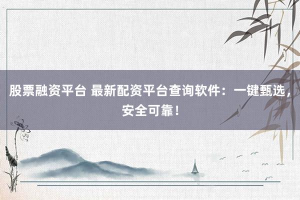 股票融资平台 最新配资平台查询软件：一键甄选，安全可靠！