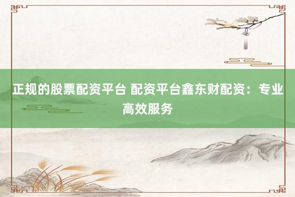 正规的股票配资平台 配资平台鑫东财配资:专业高效服务